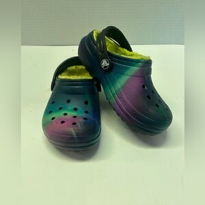 CROCS Toddler Size 10 Unisex Tie-Dye‎ Slippers - Blue and Purple